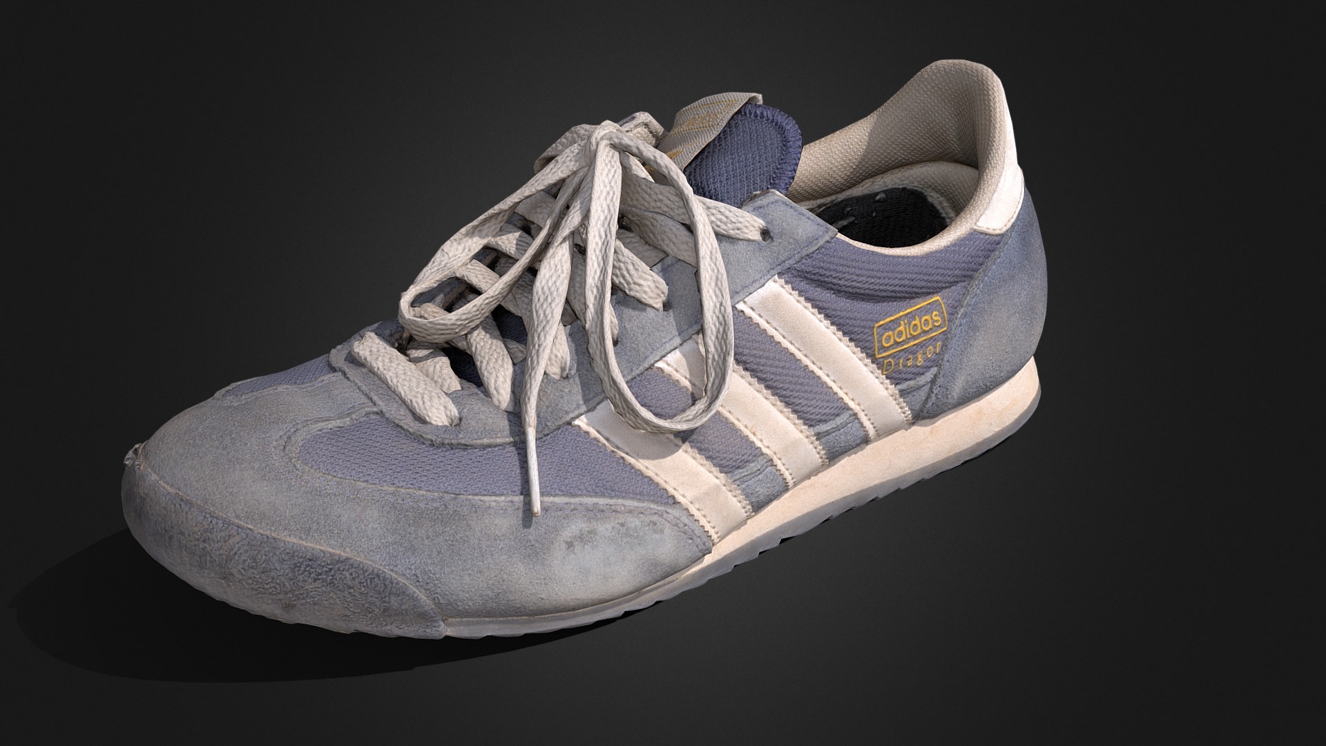 3D model Adidas Dragon (used) + 8k texture - This is a 3D model of the Adidas Dragon (used) + 8k texture. The 3D model is about a blue and white shoe.