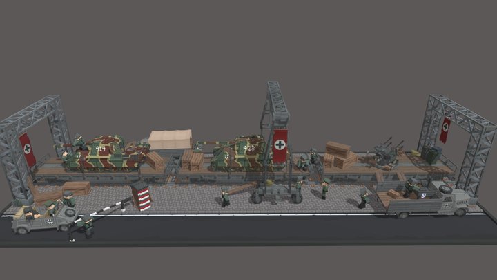 Blockbench Frachtbahnhof Diorama 3D Model