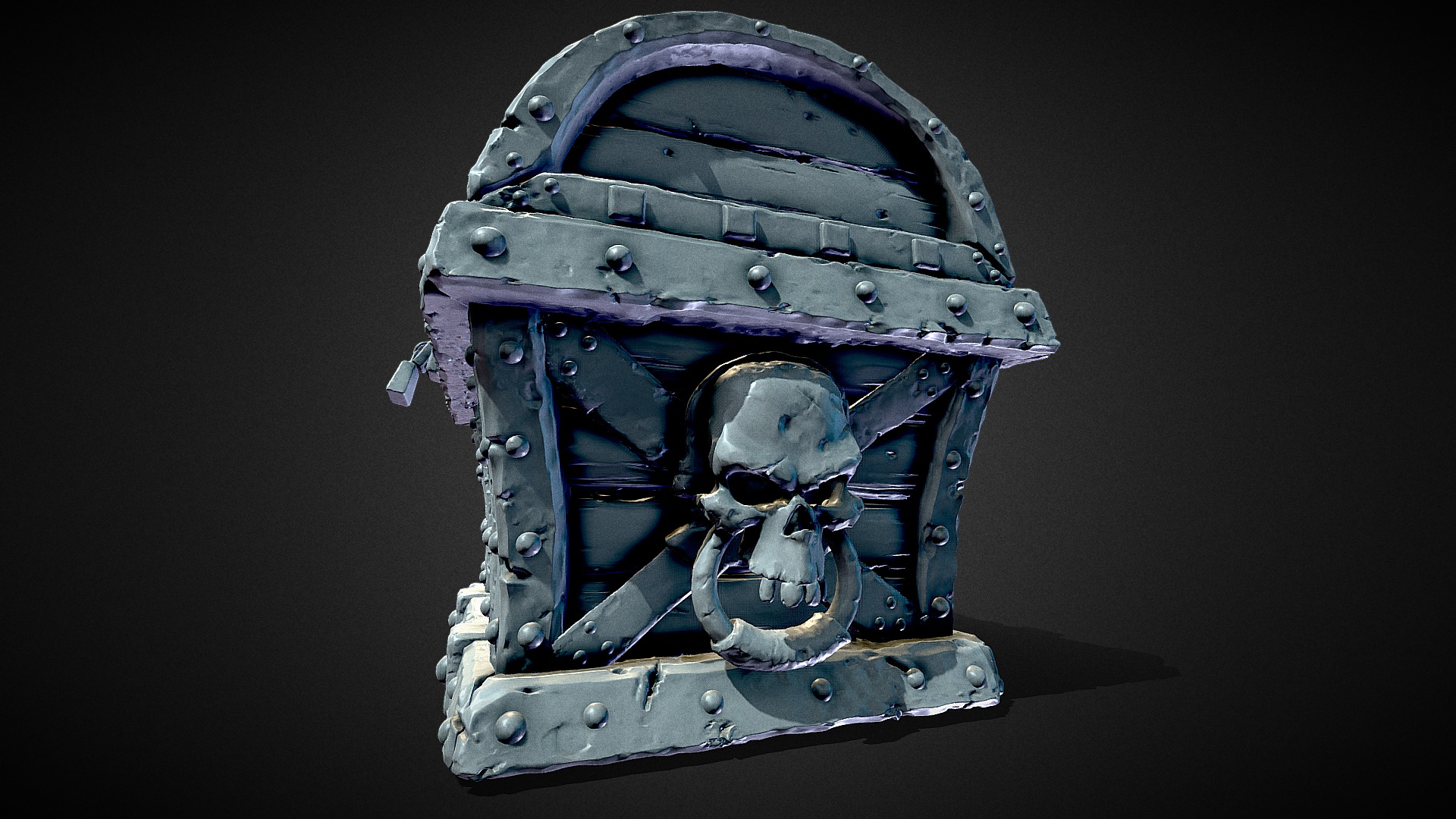 3D model 3D Pirate Treasure Chest – High Poly - This is a 3D model of the 3D Pirate Treasure Chest - High Poly. The 3D model is about a metal object with a face.