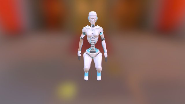 Female Robot Jumping 3D Model