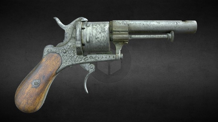 Antique Lefaucheux-type Pinfire Revolver 3D Model
