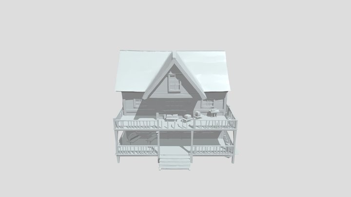 Two-story wooden forest house 3D Model