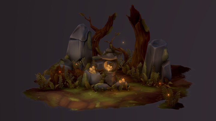 Stylized Fantasy Diorama 3D Model