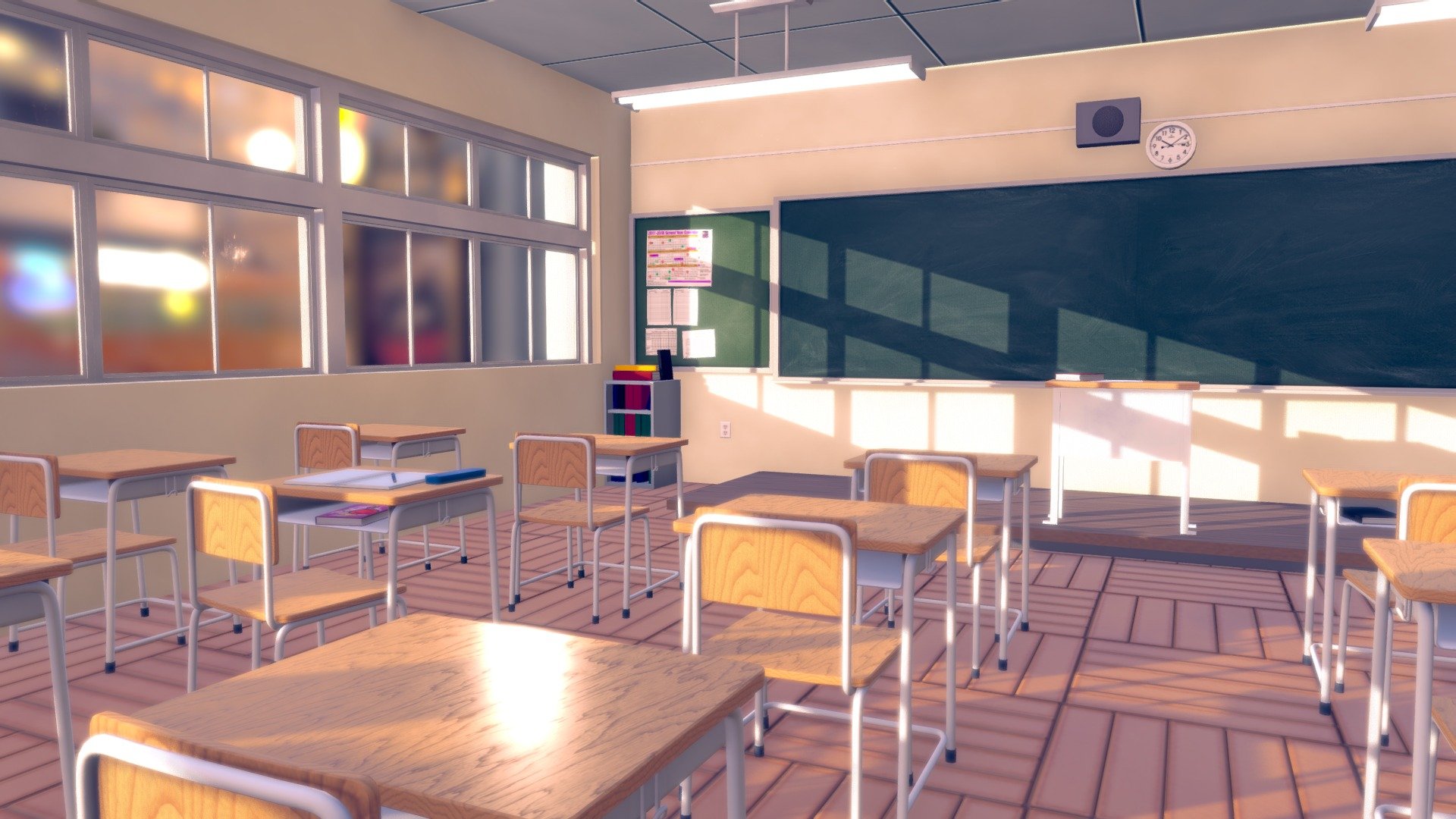 Anime Classroom Painting - Photoshop + Blender3D 