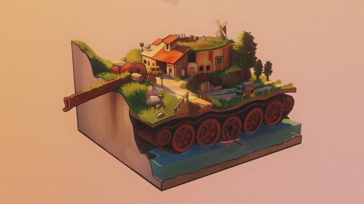 Overgrown Tank (with lighting) 3D Model