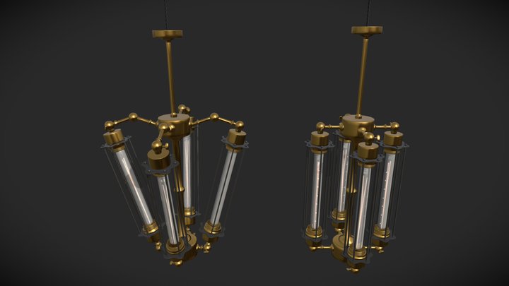 Industrial Chandelier Series - Four Lamps 3D Model