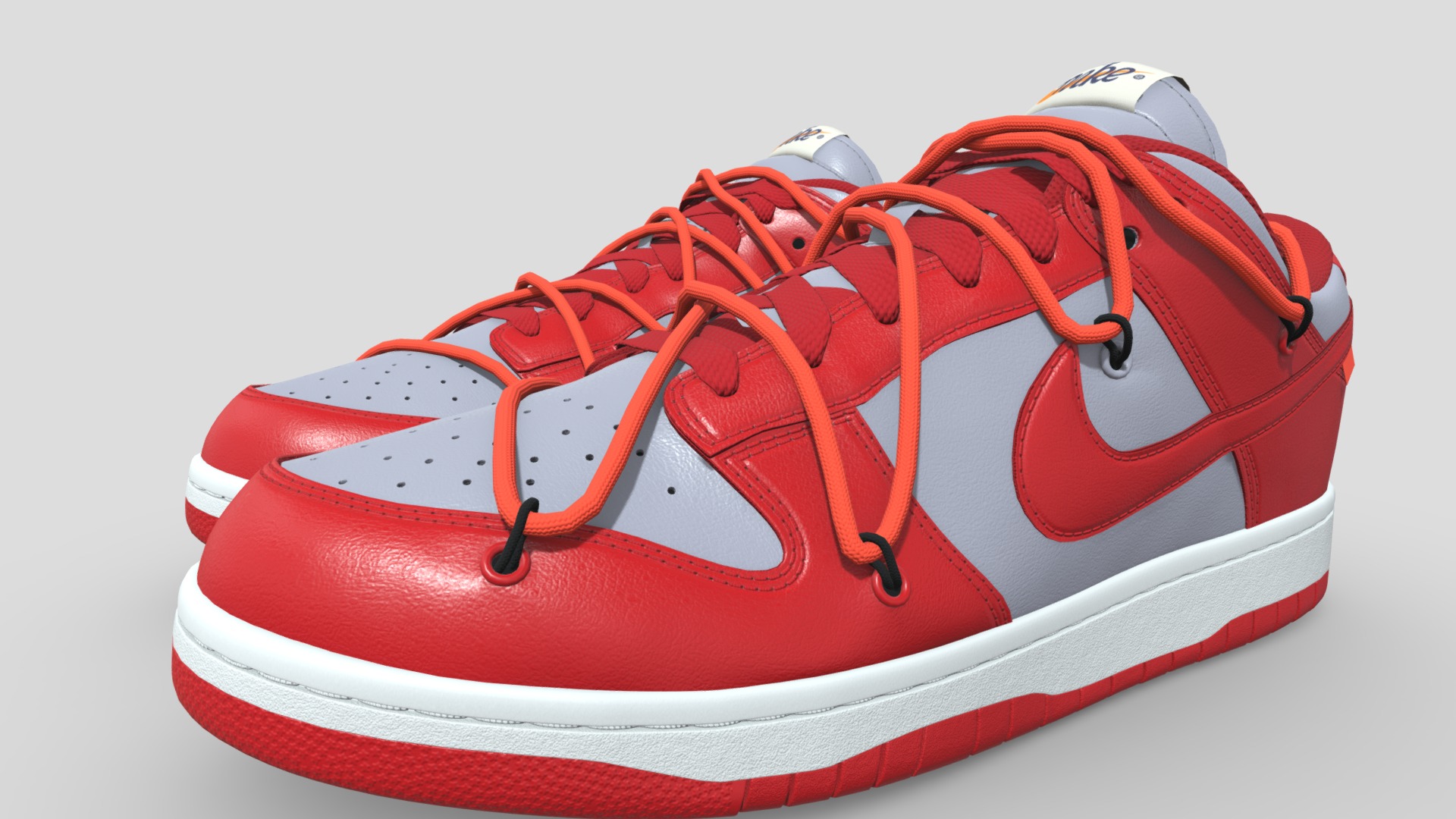 3D model Nike Dunk Low Off-White University Red - This is a 3D model of the Nike Dunk Low Off-White University Red. The 3D model is about a pair of red sneakers.