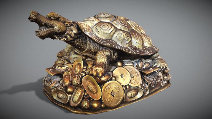 Feng Shui Dragon Turtle Statue with coin 3D Model
