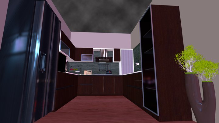 U-Shaped Contemporary Modular Kitchen 3D Model