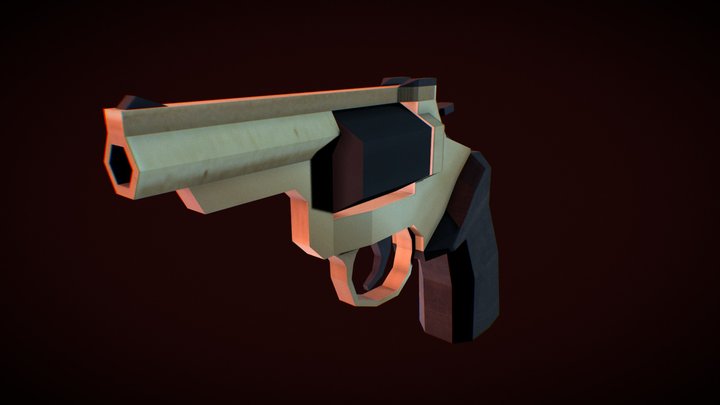 Low poly animated and textured revolver 3D Model