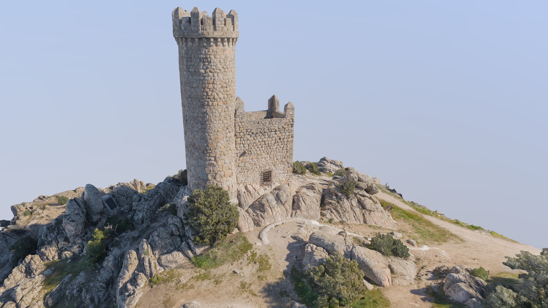 3D model Atalaya de Torrelodones -Torrelodones watchtower - This is a 3D model of the Atalaya de Torrelodones -Torrelodones watchtower. The 3D model is about a stone castle on a hill.
