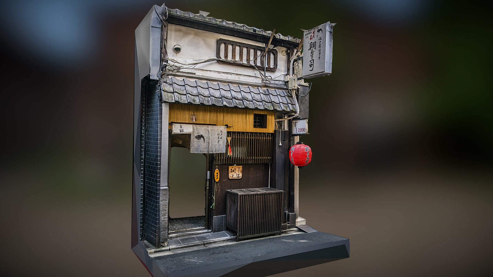 3D model Red lamp restaurant photogrammetry scan - This is a 3D model of the Red lamp restaurant photogrammetry scan. The 3D model is about a small house with a large window.