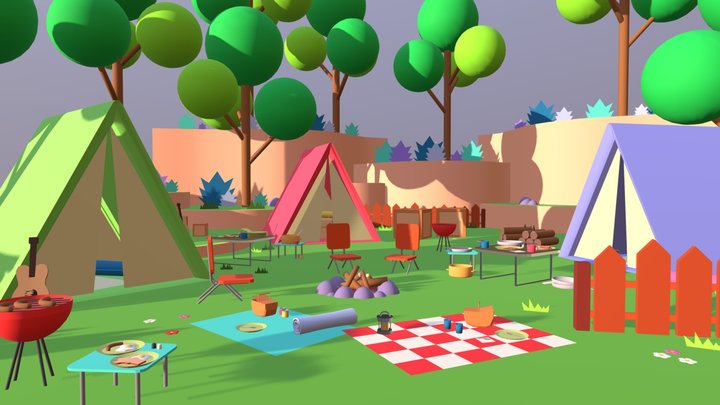 Forest camp scene 3D Model