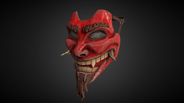 Stylized Full Face Samurai Mask 3D Model