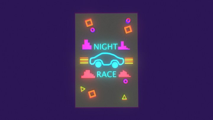 Neon Night Race Light Poster 3D Model