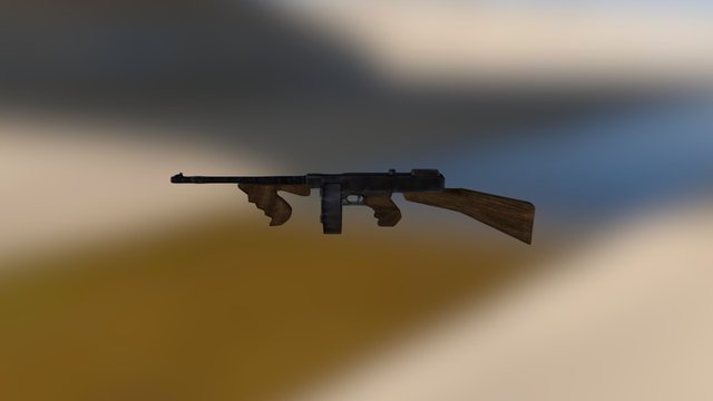 Tommy Gun Low Poly 3D Model