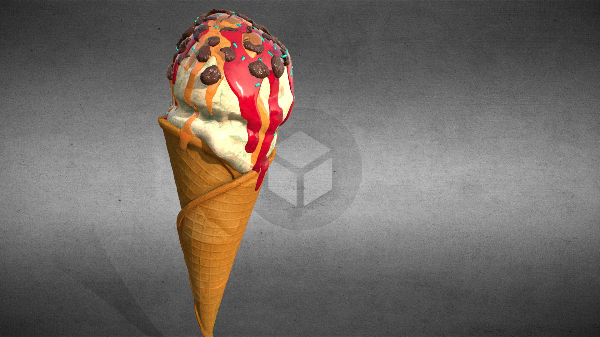 3D model ice cream in a waffle cone - This is a 3D model of the ice cream in a waffle cone. The 3D model is about a person wearing a mask.