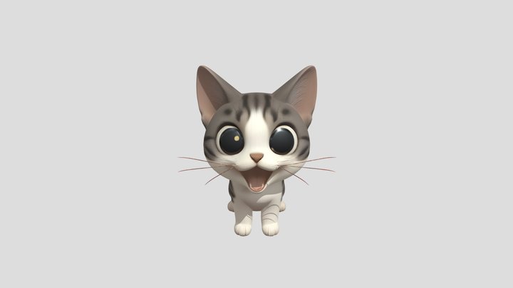 Cute Cartoon Cat - Kawaii Kitten Character 3D Model