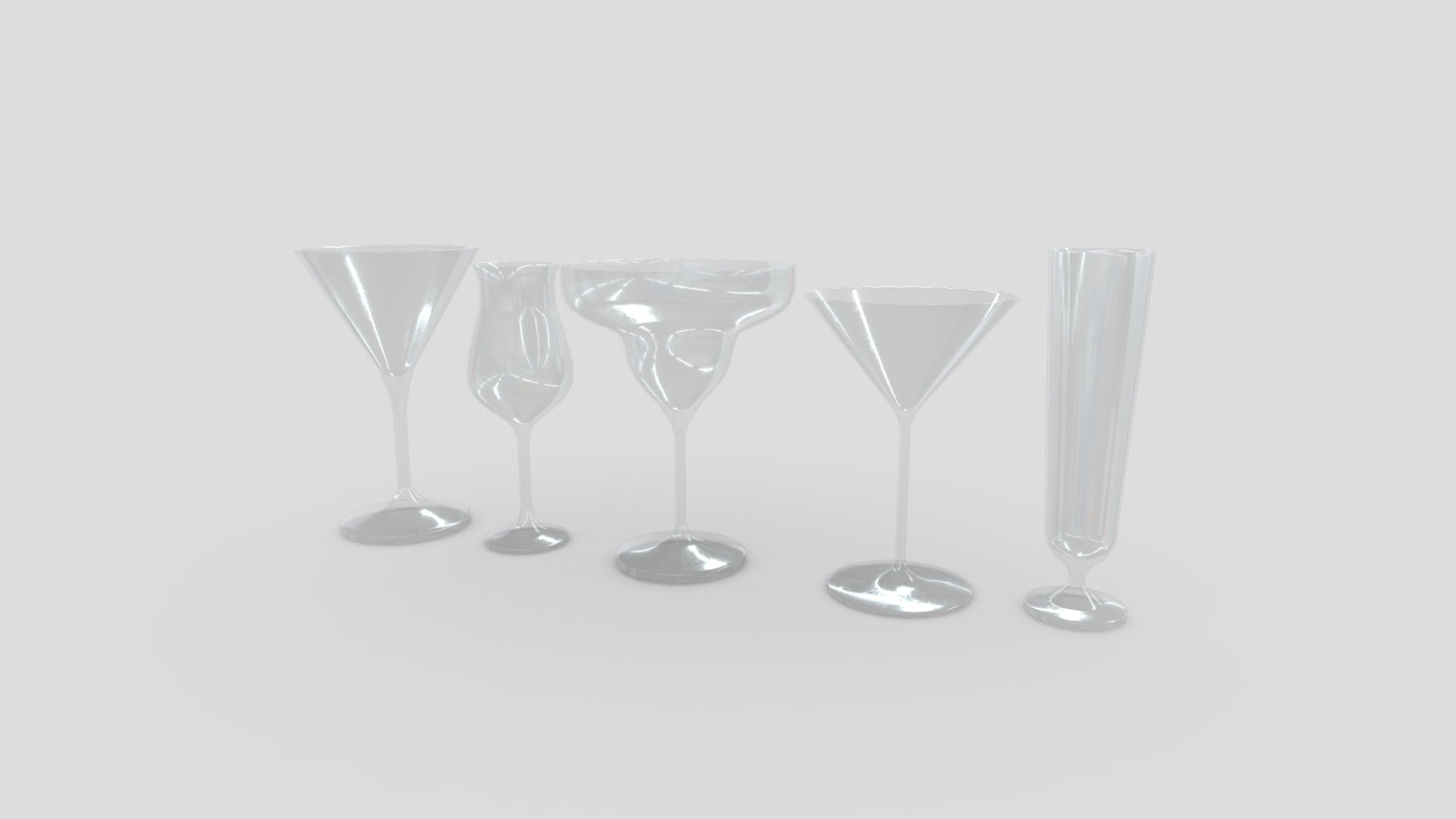 3D model Cocktail Glass Set 3 - This is a 3D model of the Cocktail Glass Set 3. The 3D model is about a group of wine glasses.