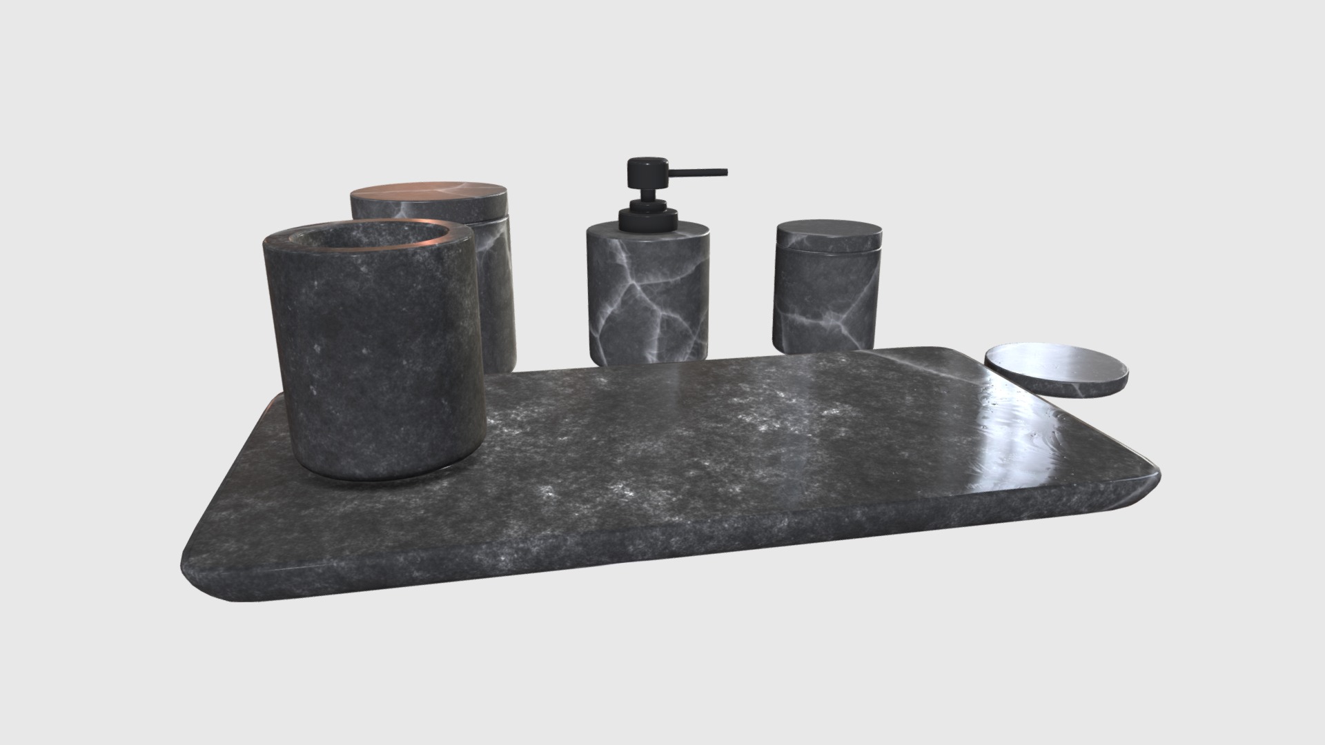 3D model Black marble accessories - This is a 3D model of the Black marble accessories. The 3D model is about a black and silver scale.