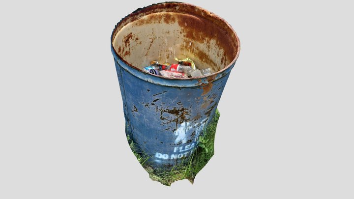 Old, rusted metal trash can 3D Model
