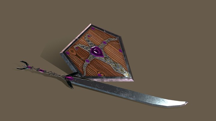 Katana and Pentagon shield 3D Model