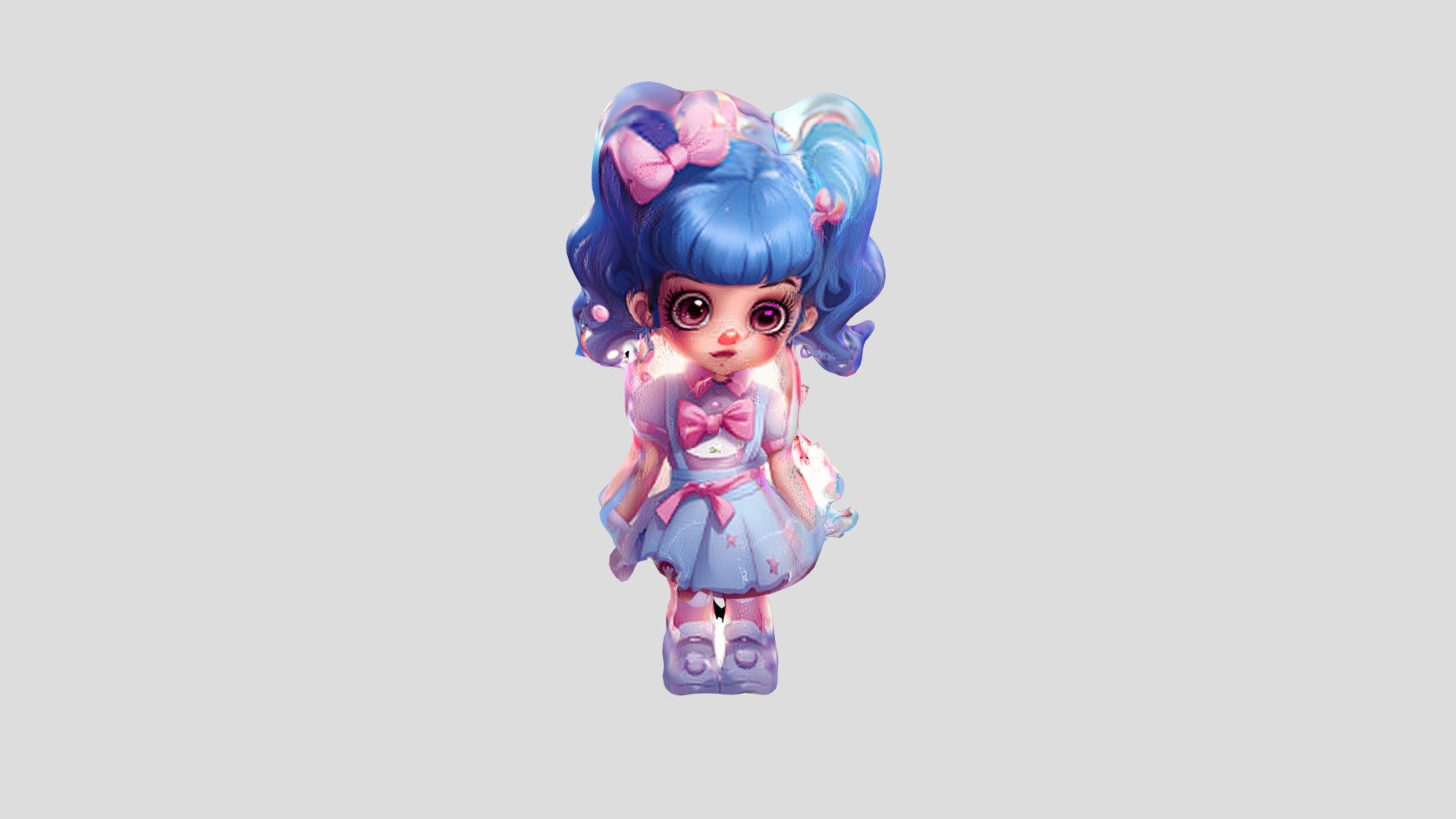 Cute little girl with blue hair and a white dre - Download Free 3D ...