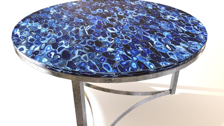 Round side coffee table blue agata marble top 3D Model