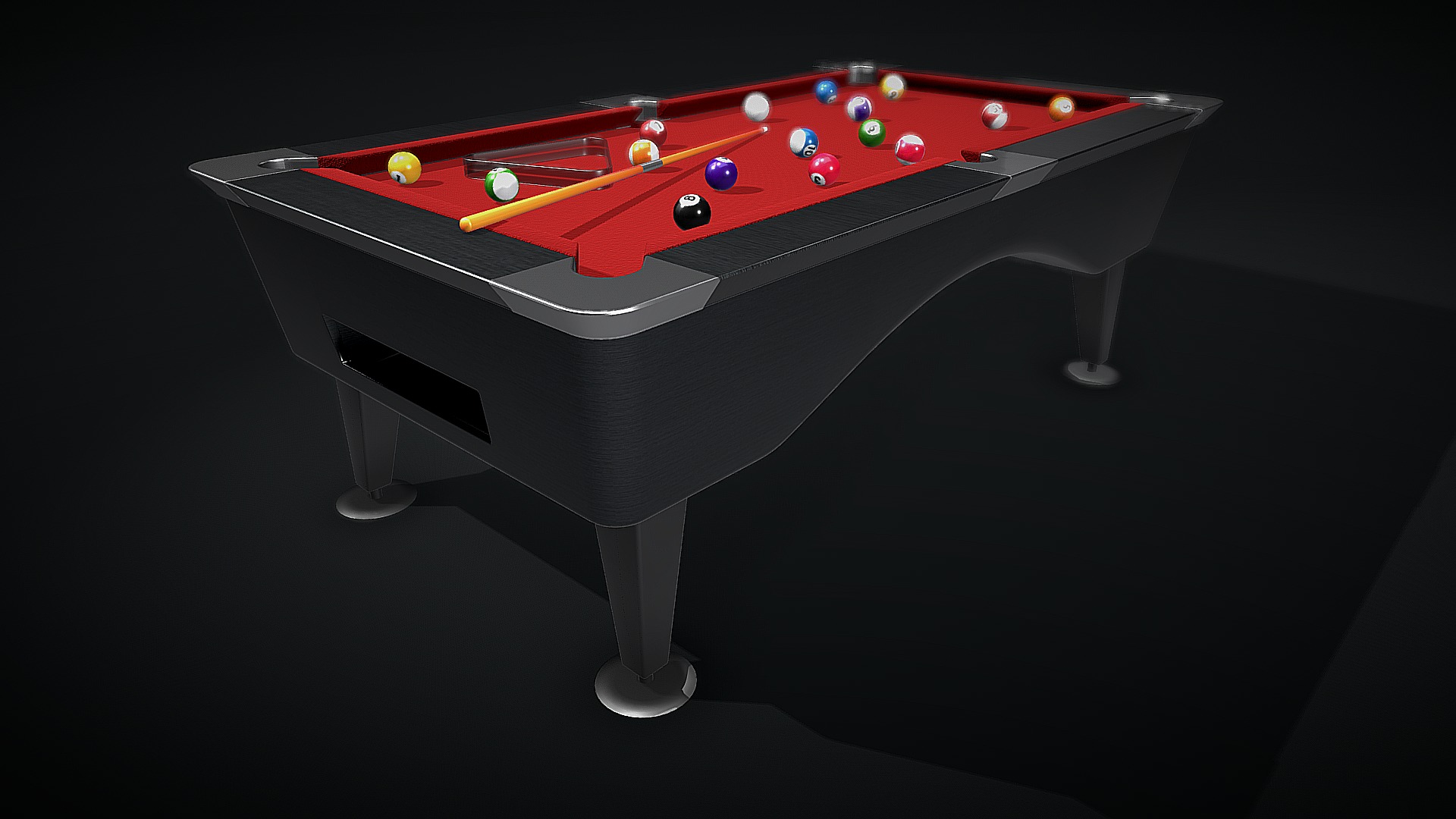 3D model Pool Table with Balls, Cue and Rack - This is a 3D model of the Pool Table with Balls, Cue and Rack. The 3D model is about a pool table with balls on it.