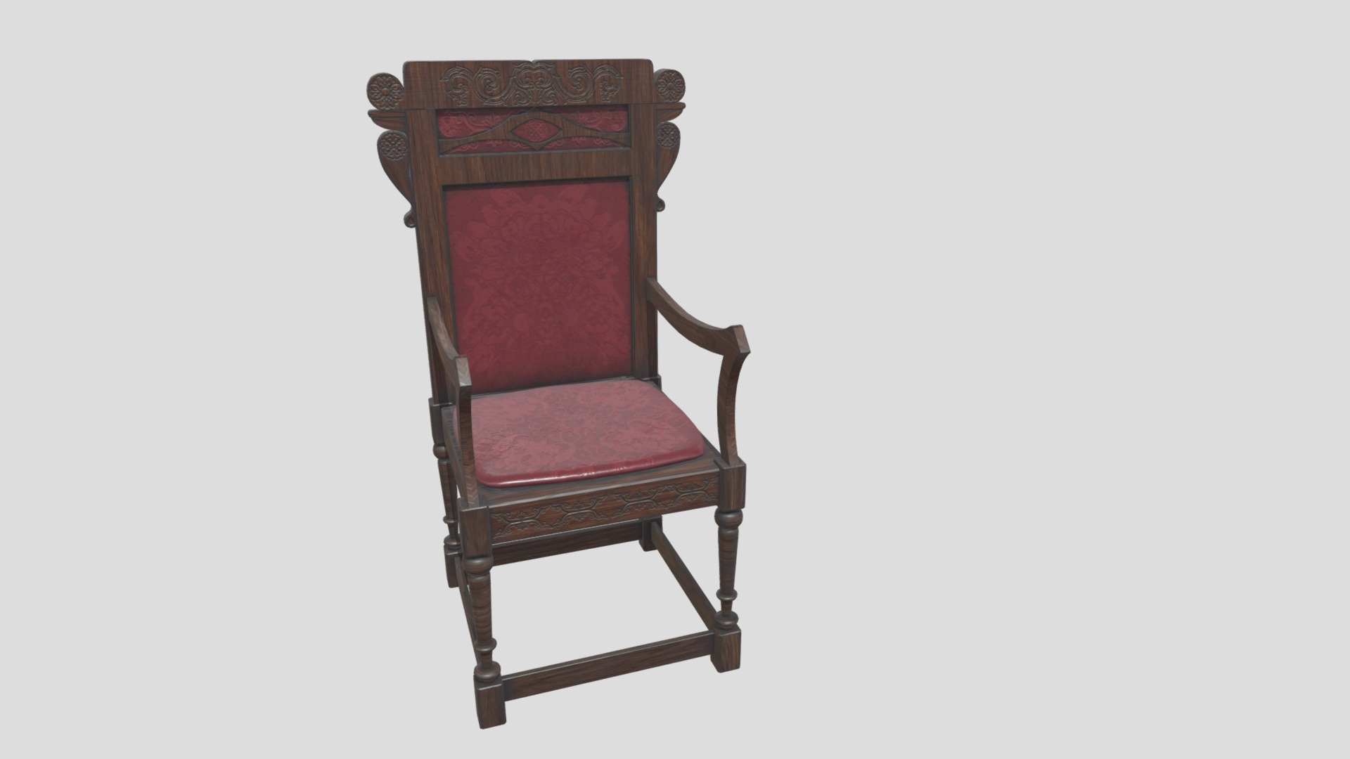 3D model Antique Western Wooden Chair - This is a 3D model of the Antique Western Wooden Chair. The 3D model is about a chair with a cushion.