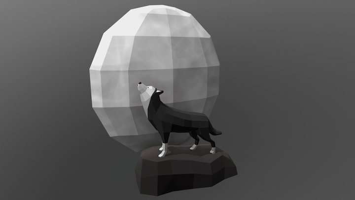 Wolf And Moon 3D Model