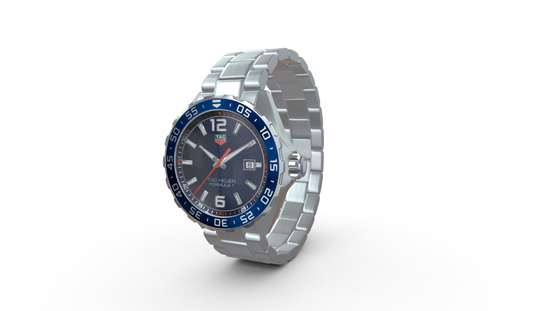 3D model Watch – TAG Heuer Formula 1 - This is a 3D model of the Watch - TAG Heuer Formula 1. The 3D model is about a silver watch with a black face.