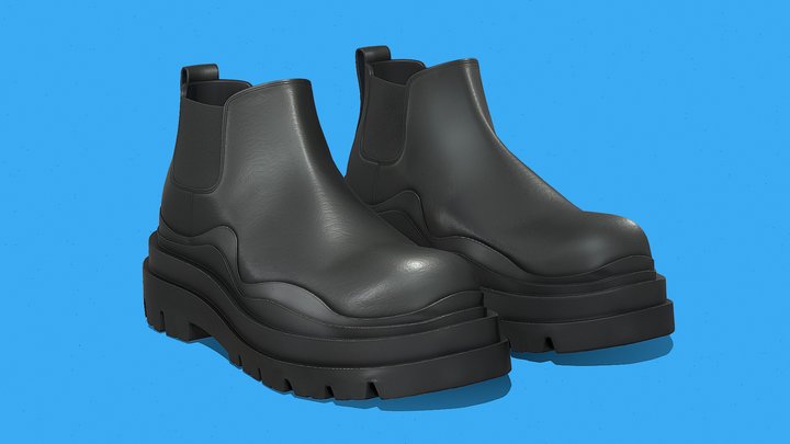 Black Female Leather Boots 3D Model