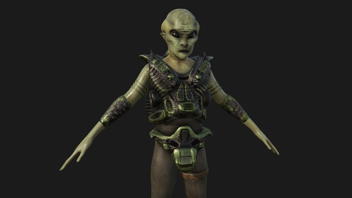 Green Alien Character in A pose 3D Model