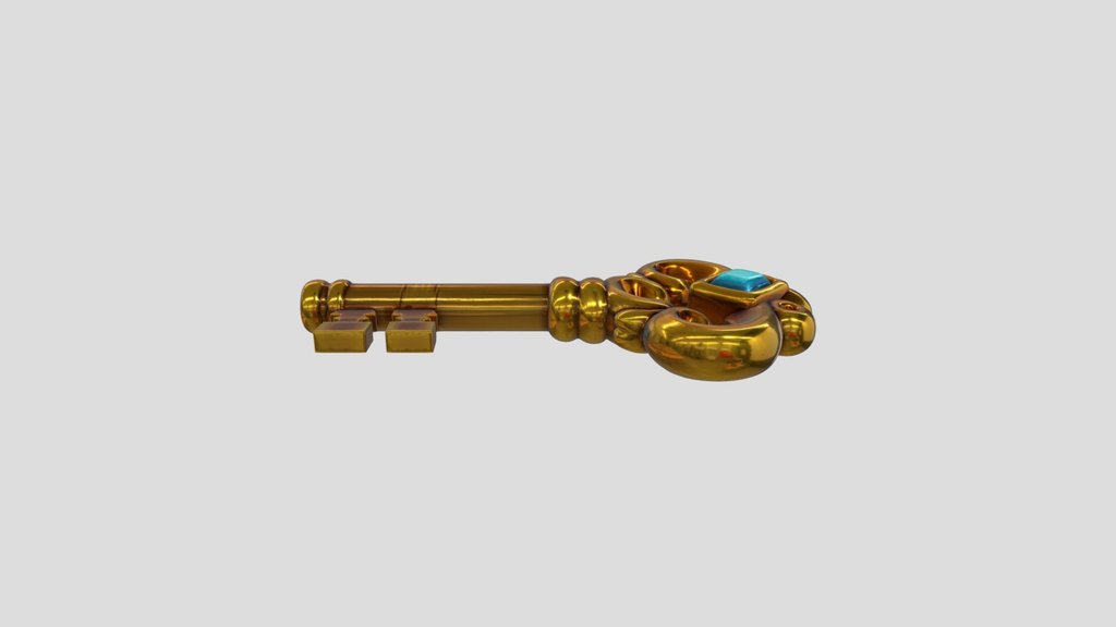 Golden Ornate Key with Turquoise Gem