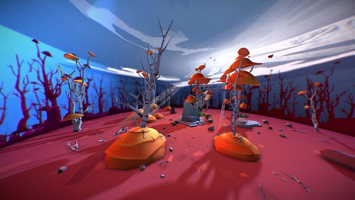 Mist Over the Fall Forest | Low-poly Terrarium 3D Model