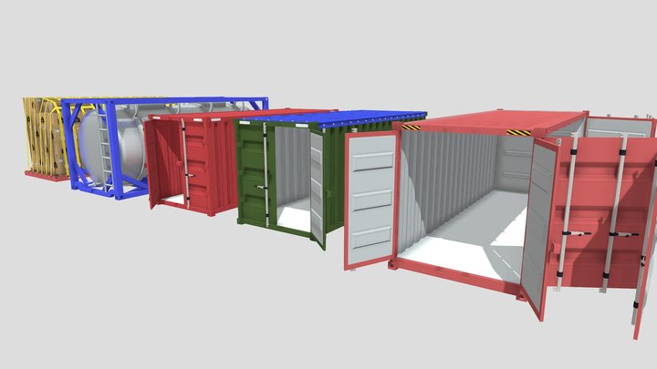Lowpoly Containers Bundle Showcase 3D Model