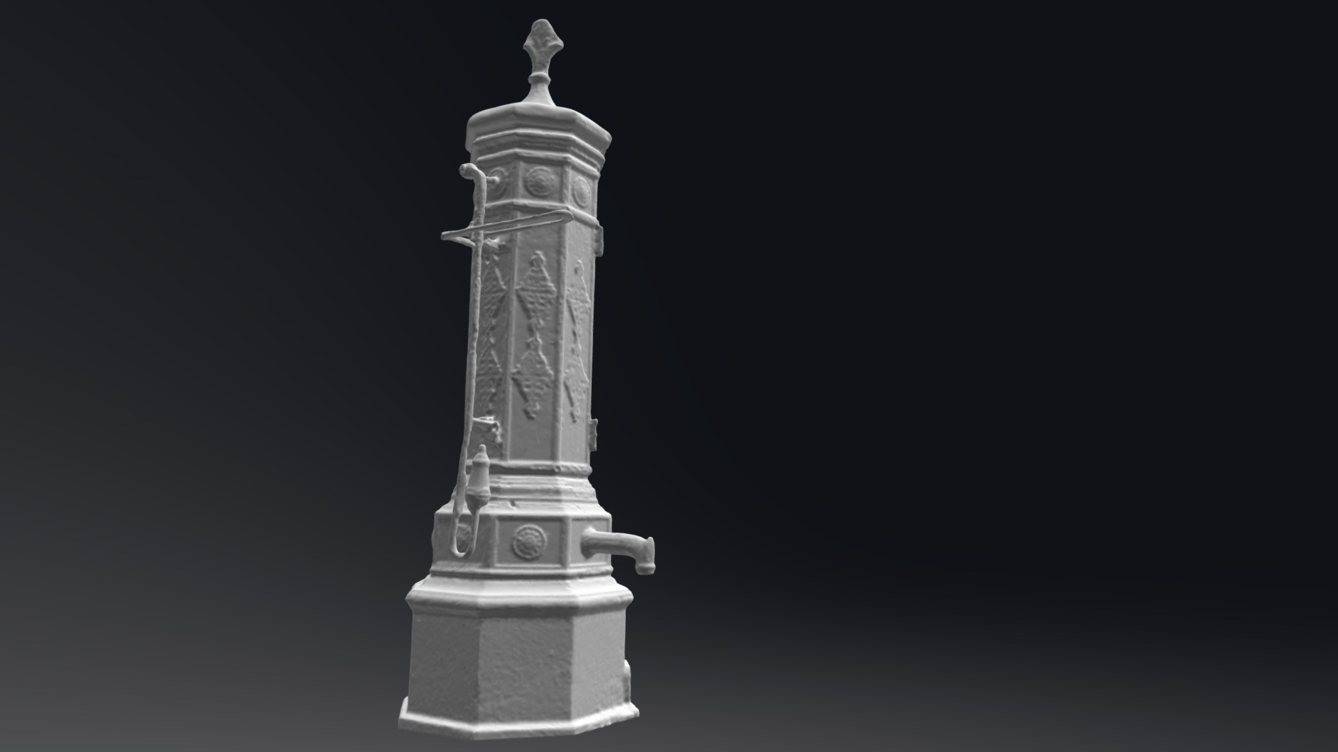 3D model Waterpomp Huisen - This is a 3D model of the Waterpomp Huisen. The 3D model is about a metal tower with a statue on top.