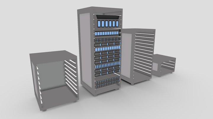 Low Poly Server Racks With Modules Included 3D Model