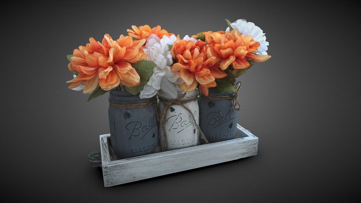 Decorative Mason Jars With Flowers 3D Model