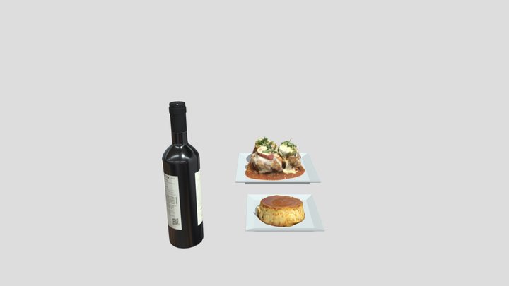 Meatballs Flan Wine 3D Model