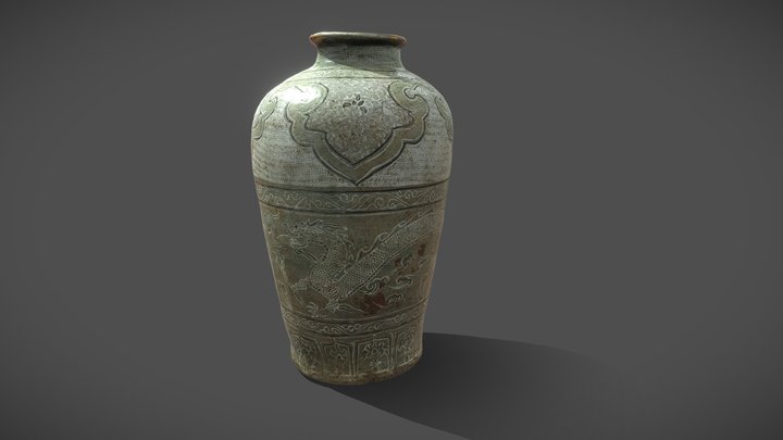Korean cultural heritage_026_분청사기 상감 운룡문 항아리 3D Model