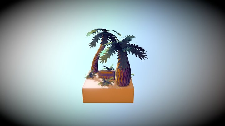 Palm Trees and Chest 3D Model