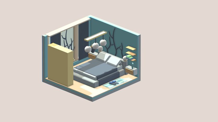 Isometric cartoon bedroom 3D Model