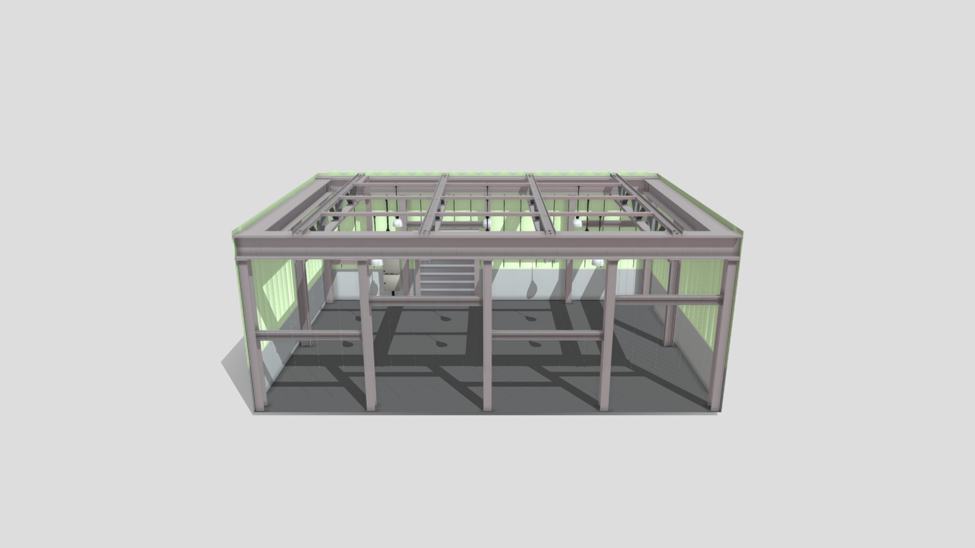3D model Empty Warehouse Interior - This is a 3D model of the Empty Warehouse Interior. The 3D model is about a close-up of a table.