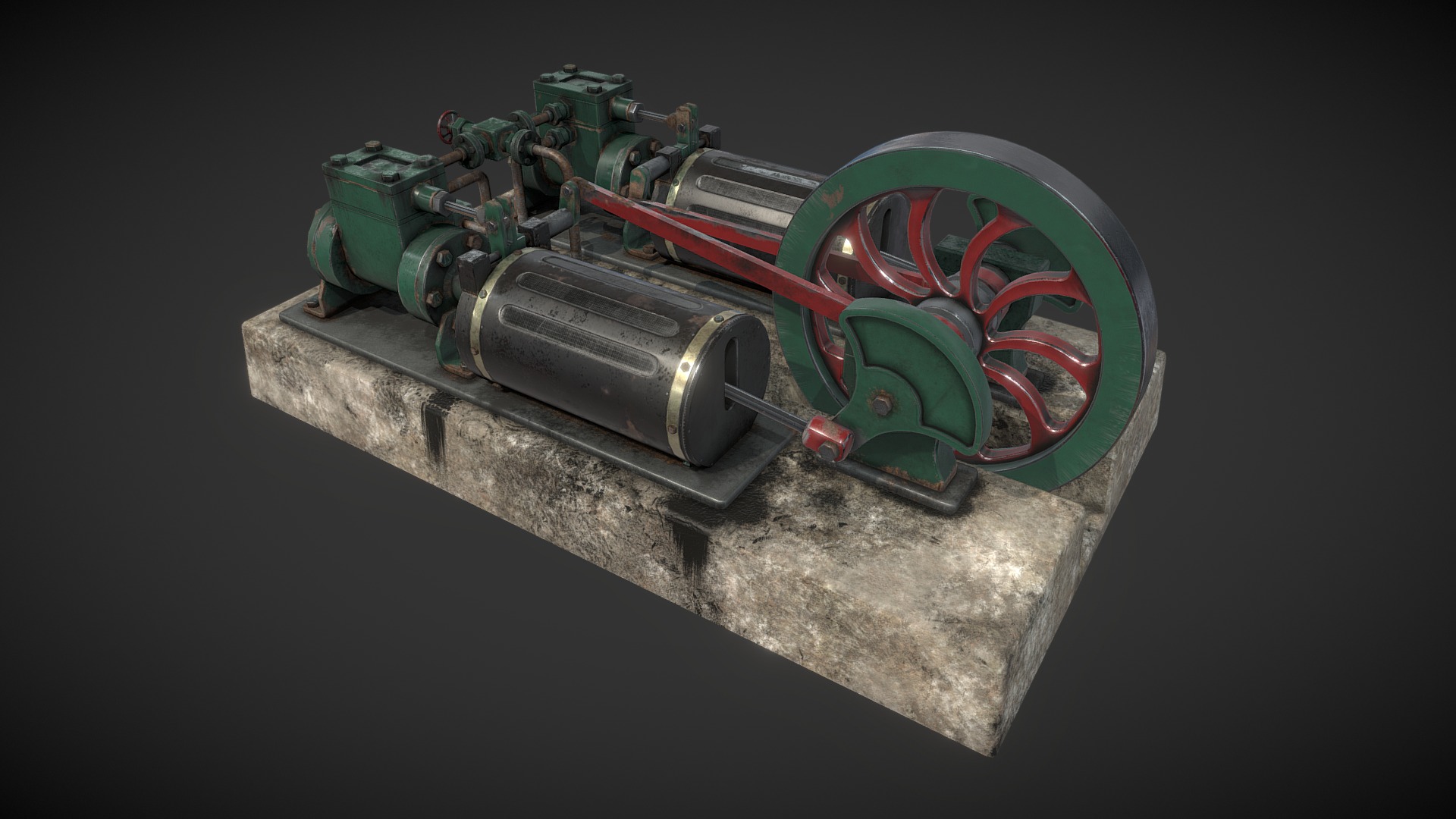 3D model Twin Steam Engine - This is a 3D model of the Twin Steam Engine. The 3D model is about a green and red machine.