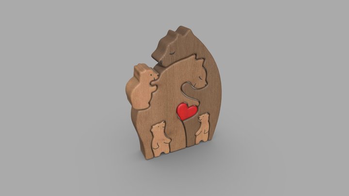 Wooden toy - family of bears 3D Model