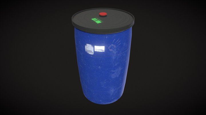 Low poly Plastic Blue Drum for liquid Storage 3D Model