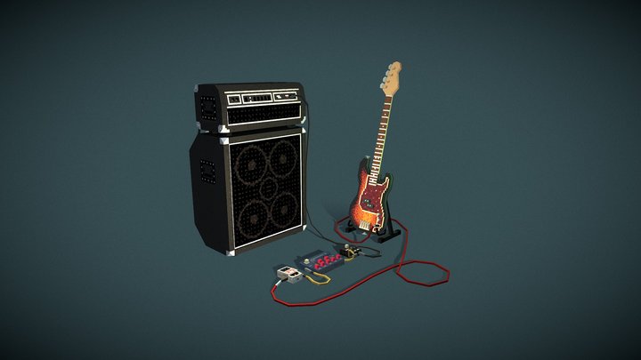Pixelart Bass Guitar Rig 3D Model