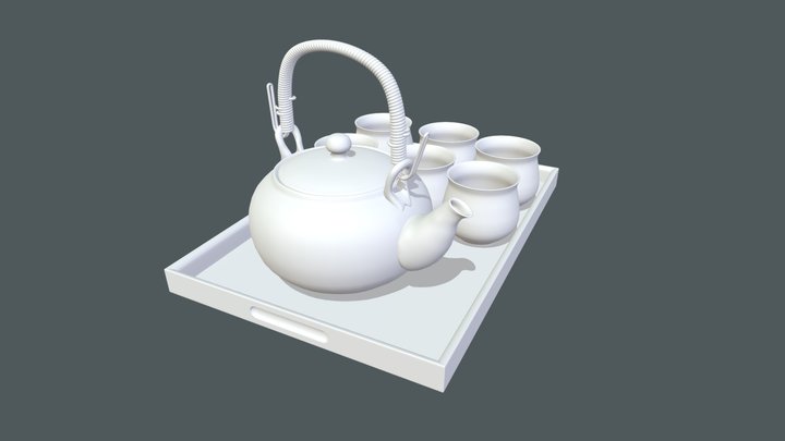 White Japenese Teaset (highres version) 3D Model